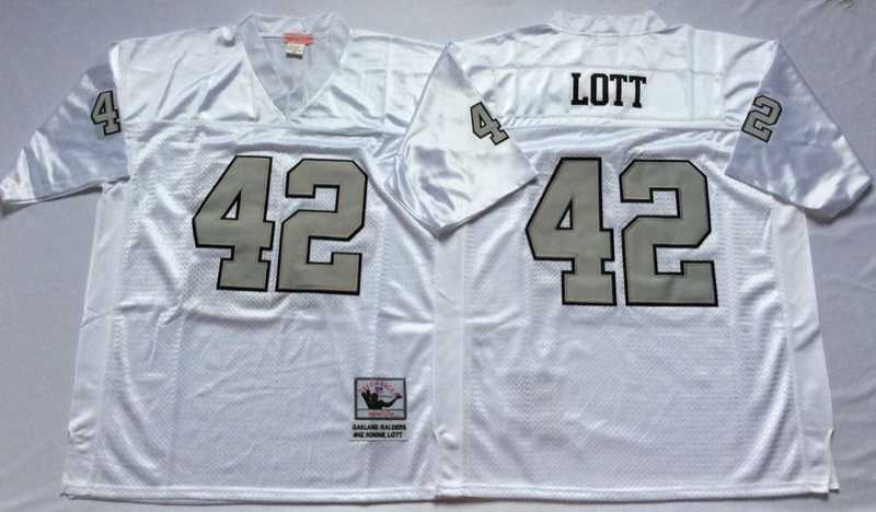 Raiders 42 Ronnie Lott White Silver M&N Throwback Jersey->nfl m&n throwback->NFL Jersey